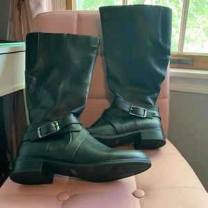 Black to the knee wide calf boots